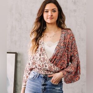Willow & Root Paisley Surplice Top Size S NWT